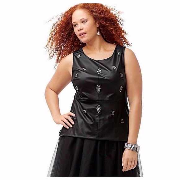 Lane Bryant Tops - ❌SOLD❌Lane Bryant Faux Leather Crystal Peplum Top